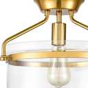 YUBOLE Mid-Century Ceiling Light Gold Semi Flush Mount Light Fixture with Clear Dome Glass Shade-13.4" Wide for Kitchen Hallway Bathroom Bedroom