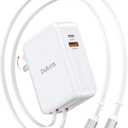 2026 Updated 40W Retractable Wall Charger,4 in 1 Retractable Phone Charger Wall Plug with 2.6FT Lightening+ Type C Cables,2-Port Travel Essentials Brick Multiport for iPhone 17/16/15, Galaxy,LG,Moto