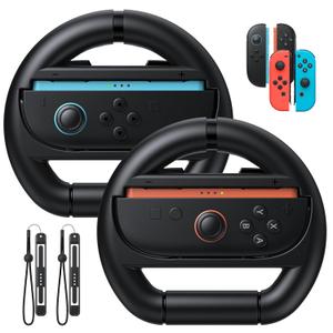 FASTSNAIL [Switch 1/2 Compatible] Steering Wheels for Nintendo Switch2 & Switch1/OLED for Joy-Con2, Racing Wheels for Mario Kart World/8 Deluxe Gaming, Universal Joycon Wheels 2 Pack (Black,Black)