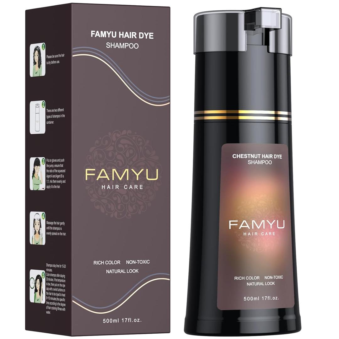 Hair Dye Shampoo, Hair Color Shampoo for Women and Men, Long-Lasting Hair Dye Herbal Ingredient Shampoos for Grey Hair Coverage 17oz（Chestnut Brown）
