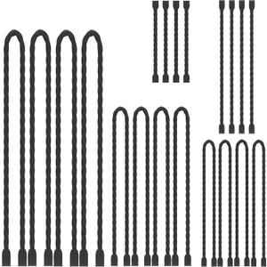 TRIPLE DEER 20Pcs 3-24 Inch Silicone Cable Ties Colorful Reusable Steel-Core Silicone Twist Gear Tie Straps for Bundling and Organizing, Bendable Holder Strap for Indoor and Out All Purpose, BK