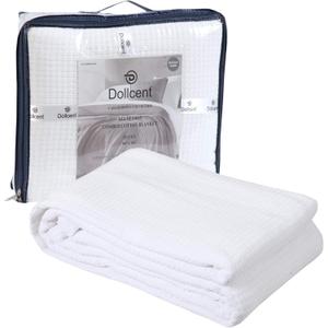 DOLLCENT 100% Cotton King Size Blanket for Bed, Premium Soft Combed Lightweight Blankets, Washed Breathable Cozy Bed Throw Blanket, White King Cotton Blankets for All Season: White (108"x90")