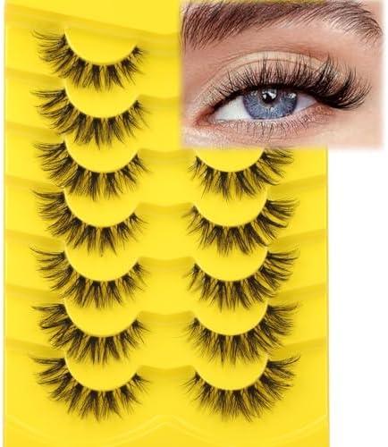 Lashes Natural Look False Eyelashes Clear Band Wispy Faux Mink Eyelashes Short Natural Cat Eye Strip Lashes Pack 7 Pairs by Kiromiro