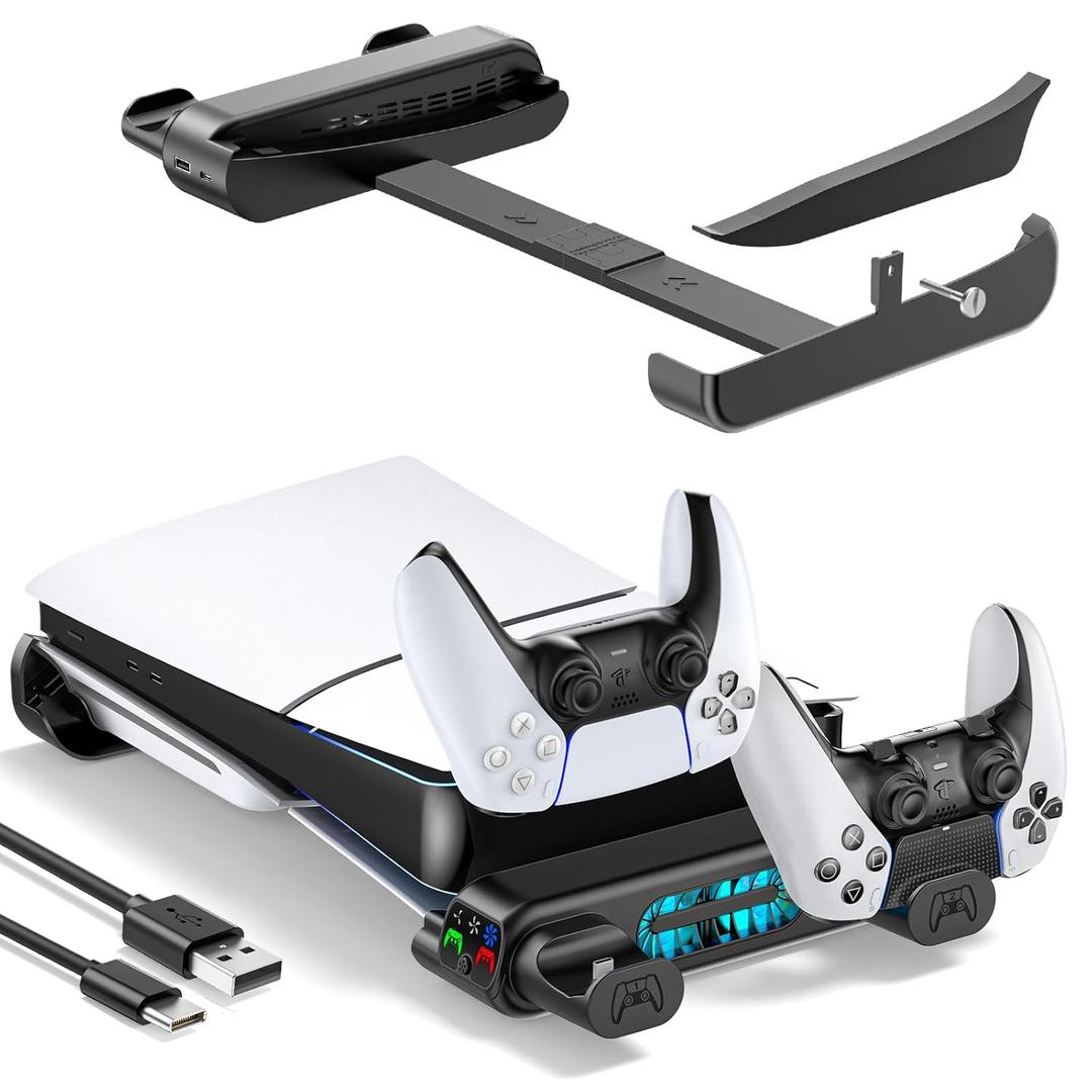 Tokluck PS5 Horizontal Stand with 3Level Cooling Fans for PlayStation 5 Console, PS5 Accessories Controller Charging Station for PS 5 Edge Controller, P5 Cooling Station (Not Fit PS 5 Slim/Pro)
