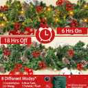 [ Timer & 8 Modes ] 9 Ft by 10 Inch 50 LED Prelit Christmas Garland Decorations Warm White Lights Thick 270 Snowy Tips 70 Red Berry 10 Pinecone Xmas Decor Garland Indoor