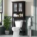 Over The Toilet Storage Cabinet, Over Toilet Bathroom Organizer with Glass Doors and Adjustable Shelf, Thicken Frame Above Toilet Storage Cabinet Behind Toilet Bathroom Organizer, Espresso, 8.86"D x 26.06"W x 69.49"H