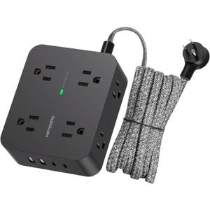 Power Strip Surge Protector, HANYCONY 8 Outlets with 4 USB Charging Ports(2 USB C), 3 Side Outlet Extender with 5 Ft Extension Cord, Flat Plug, Wall Mount, Desk Charging Station for Home Office ETL