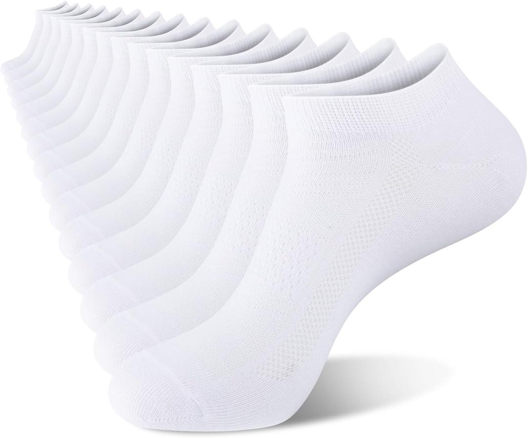 15 Pairs Lightweight Ankle Socks Men/Women - Breathable Bulk Thin Low Cut Socks Value Pack (8-12, White) 15 Pairs Lightweight Ankle Socks Men/Women - Breathable Bulk Thin Low Cut Socks Value Pack (8-12, White)