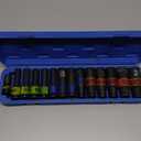 14 Piece 1/2-Inch Drive Impact Socket Set, 10-24mm Deep Sockets, 6 Point Metric Sockets for Automotive Repair, Equipment Maintenance