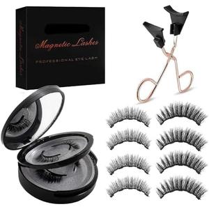 Magnetic Eyelashes, No Glue Magnetic Eyelashes - 4 Pair Natural Look, Lightweight & Waterproof False Lashes, Easy Application Without Eyeliner (Black)