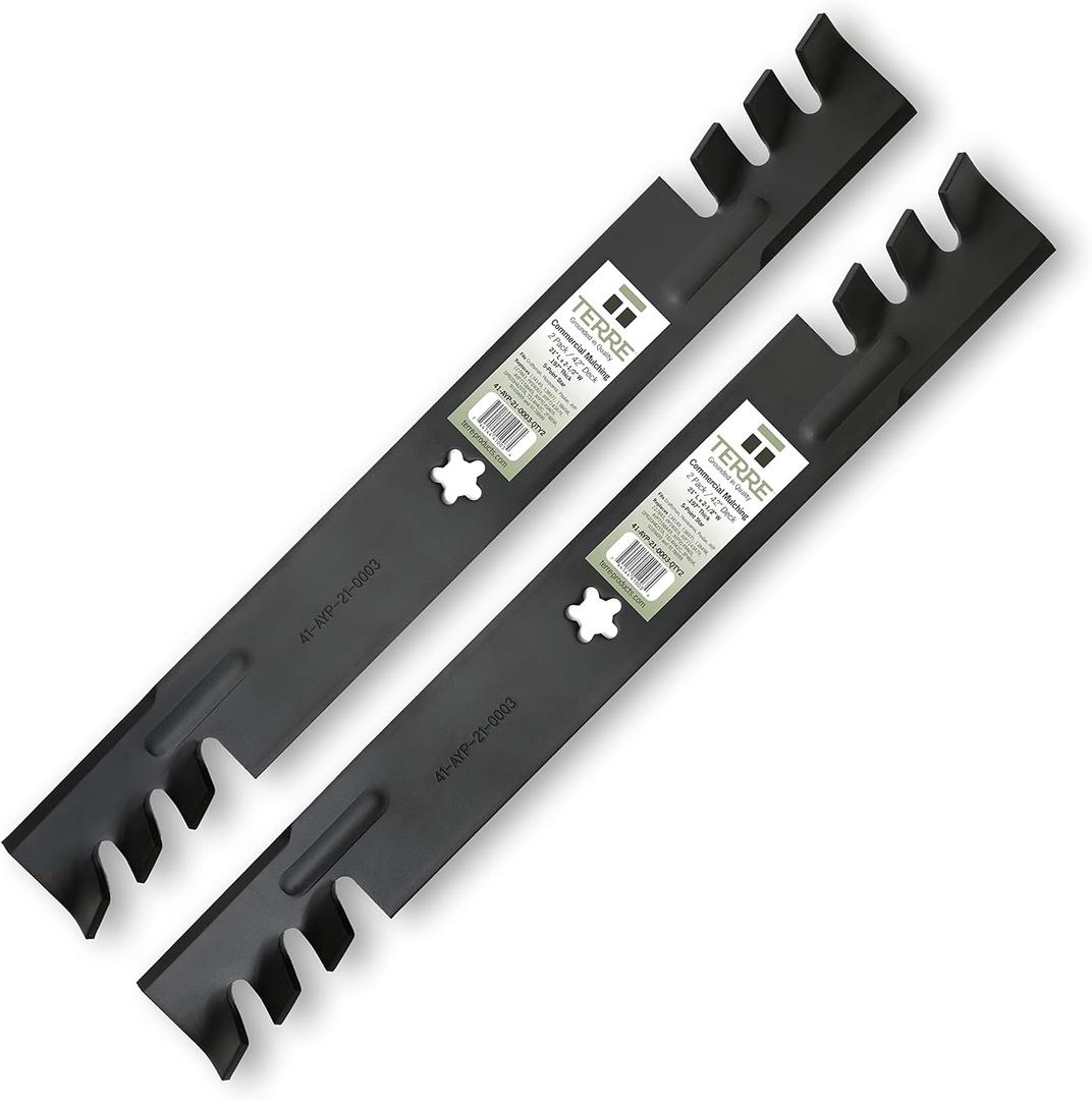 Terre Products, 2 Pack Mulching Lawn Mower Blades, 42 Inch Deck, Compatible with Craftsman, Husqvarna, Poulan, Replacement for 134149, 138971, 138498, 127843, 532138971, 532138498, PP24003