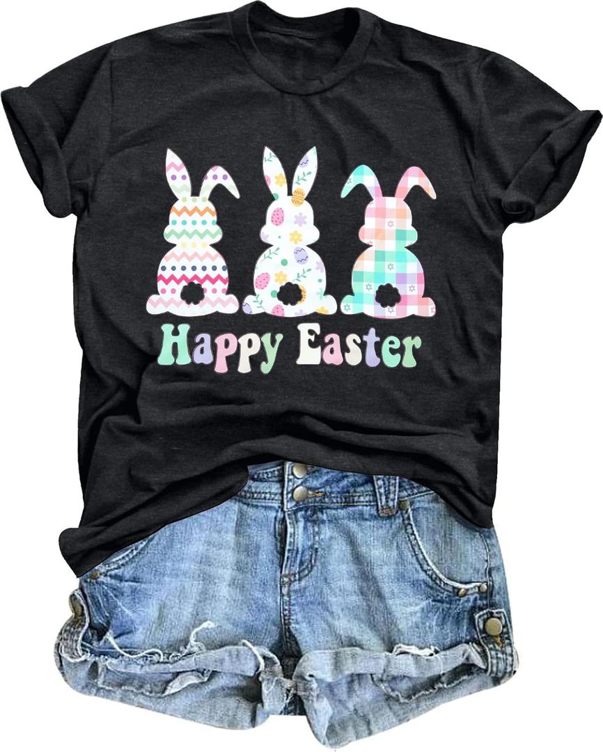 KIDDAD Easter Shirts for Women: Happy Easter Shirts Bunny Shirt Cute Rabbit Graphic Tshirt Casual Short Sleeve Tee Tops (M)