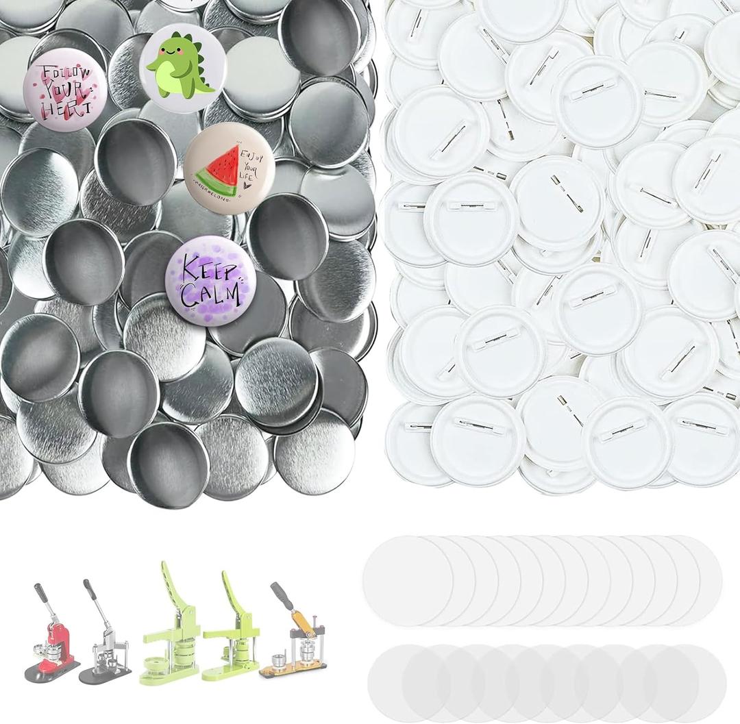 200 Sets 2.25 inch 58mm Round Button Maker Supplies,2.28 inch Blank Badge Button Parts Making Kit for Maker Machine, Plastic Pin Backs with Blank Paper and Clear Film, Perfect for DIY Crafts (2.25in/58mm)