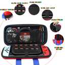 rhyeeing Switch 2 Case Accessories 2025, Protective Hard Shell Cute Portable Travel Carrying Cases with 10 Fun Game Holders, Mario Red Blue Black Bag Compatible with NS2 Nintendo OLED Lite