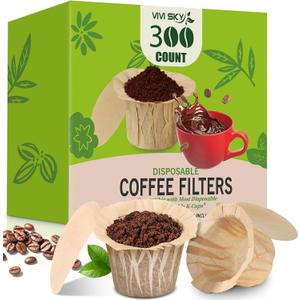 VIVI SKY K cup Coffee Paper Filters with Lid Disposable for Keurig, Fits All Keurig Single Serve Filter Brands (Natural with Lid, 300)