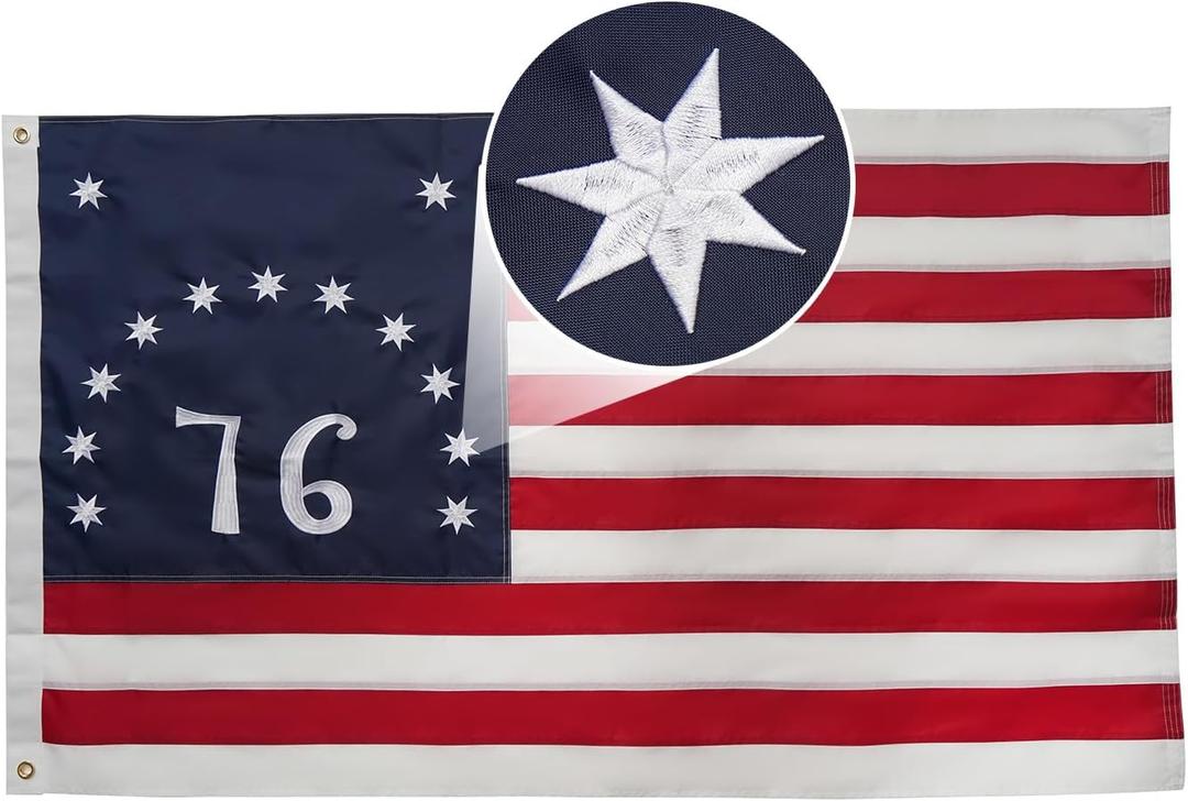 AMZFLAG 76 Bennington Flag 3x5 ft Outdoor, Embroidered 1776 Betsy Ross Flags for 250 Anniversary Outside, Heavy Duty Bennington US USA Flag with 2 Brass Grommets