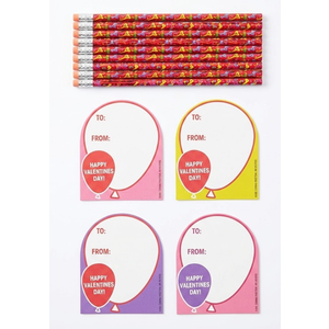 16 Pcs Valentines Pencils Balloon Shaped Valentines Day Gift Cards Balloon Wood Pencils with Eraser Top for Carnival Prize Classroom Exchange Party Favor