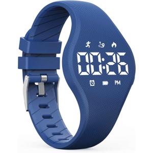 LED Children Digital Pedometer Watch, Waterproof Sport Wristwatch, with Step Counter, Calories, Calendar for Kids Boys Girls (Deepblue)