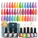 VANREESA 24 Pcs Gel Nail Polish Set 21 Popular Colors Gel Nail Polish Base Coat Glossy & Matte Top Coat White Pink Green Blue Purple Gel Polish Gel Nail Kit Gifts for Women DIY at Home Macaroon Time