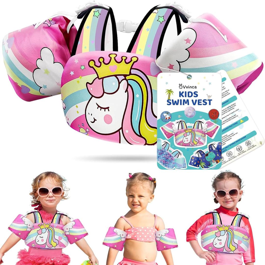 Vvinca Toddler Swim Vest for 22-66 Lbs (2-6 Years) - 3-in-1 Kids Pool Floaties with Removable Arm Bands and Back Float, Adjustable Safety Swim Jacket for Boys and Girls Learning to Swim