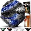 8-Inch Ceramic Ramen Bowl Set of 2 (9 Piece) - Porcelain Japanese Salad Noodles Cereal Fruit Pasta Soup Large Bowls with Recipes Chopsticks Forks Spoons for Men Women Gift Microwave & Dishwasher Safe