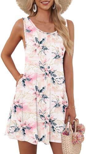 Womens Sundresses Casual Round Neck Flowy Swing Dress Sleeveless Embroidery Eyelet Knee Length Vacation Beach Dress
 New M