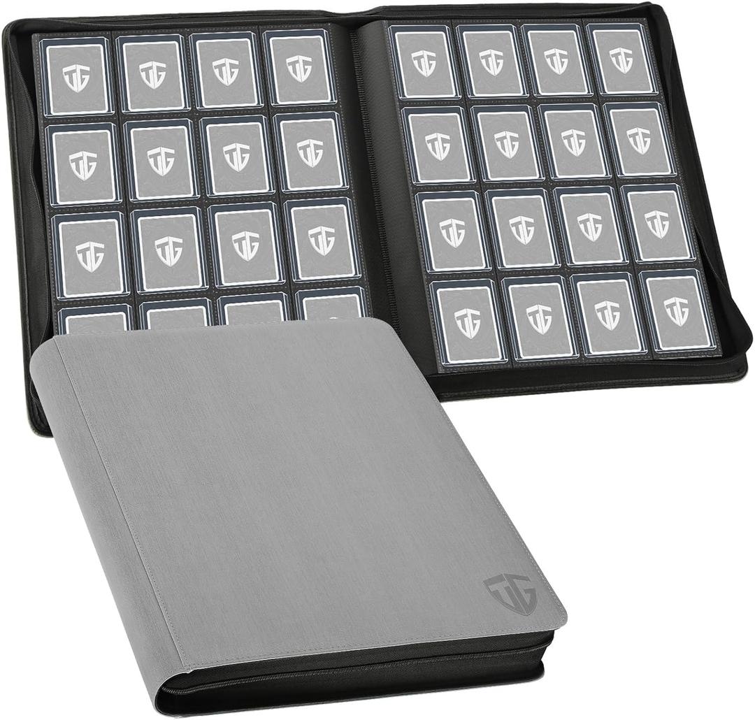 16 Pocket Toploader Binder,Holds 640 3x4 Toploader Hard Cases,Sleeves Card Collection Binder,20 Double Sided Pages,Compatible with Trading & Sports Holder(Gray)