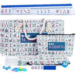 American Mahjong Set: 166 Dark Blue Tiles, 4 Clear Racks with Pushers, Mahjong Bag and Accessories, Mahjong Tile Set for Beginners (Mah-Jongg)