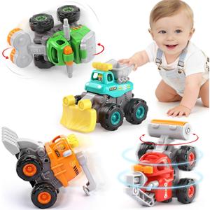 Baby Boy Toys Cars, Push and Go Cars for Kids, Friction Powered Stunt Trucks, 4PCS Construction Vehicles Baby Toys for 2 3 4 5 Years Old Boys Girls, Birthday for Toddler Age 2-3
