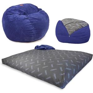 CordaRoy's Chenille Bean Bag Chair, Convertible Chair Folds from Bean Bag to Lounger, As Seen on Shark Tank, Navy - Queen Size