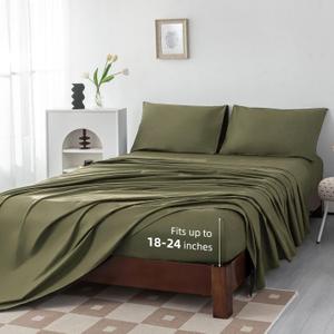 Levoo 100% Egyptian Cotton Sheets Full Size Set 18"-24" Extra Deep Pocket Full Sheets Set Soft Breathable Cooling 4Pcs Bed Sheets with 1 Flat Sheet, 1 Fitted Sheet, 2 Pillowcases (Full, Green)