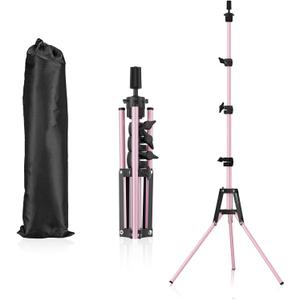 Mannequin Head Stand, Adjustable Wig Stand, Reinforced Metal Mannequin Head Stand for Cosmetology Hairdressing Training, Pink