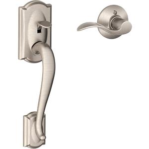 Schlage FE285 CAM 619 ACC RH Camelot Front Entry Handleset with Right-Handed Accent Lever, Lower Half Grip, Satin Nickel (Standard Interior Trim)