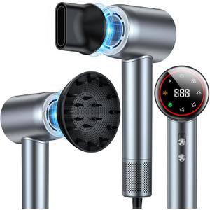 Hair Dryer, 160000 RPM High Speed 200 Million Ionic Blow Dryer, Professional Hair Blow Dryer with Diffuser and Nozzle for Home, Travel & Salon Use, 120V (Grey)