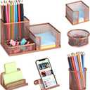 Pen Holder for Desk, 6 Pieces Mesh Desk Organizer set 3 Compartments pens holder, Mail Organizer Letter Holder Home Office Supplies Caddy Storage Baskets for Desktop Accessories, (6 Pack, Rose Gold)