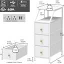 Tohomeor Narrow Dresser Tall Skinny Storage Tower Vertical Slim Chest of Drawers with Charging Station Small Nightstand Side Table for Bedroom, Bathroom, Small Spaces (White, 3 Drawers), 18.9"D x 9.8"W x 28.4"H