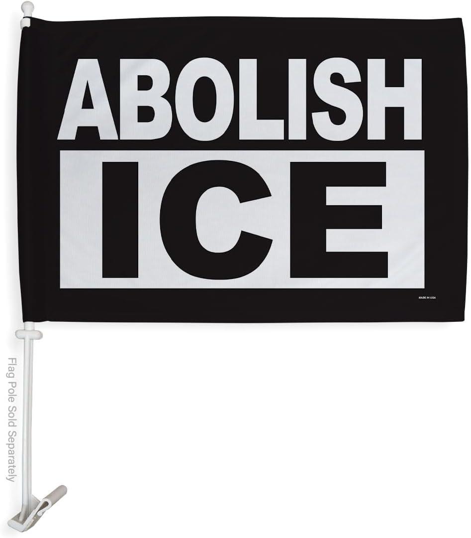 Abolish ICE Flag For Car Decorations Bandera Para Carros Window Clip Pole Mount Truck Rod Protest Support Sign Poster Independence Day Mexican LA SF NY California Auto Accessories Made In USA