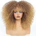 Curly Wig Afro Curly Wigs for Black Women Afro Kinky Curly Wig With Bangs Full and Fluffy Glueless Wig Synthetic Hair Replacement Wigs for Cosplay and Daily (Ombre Blonde, 16inch)