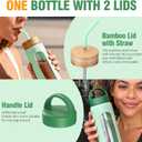 WINSA 24 oz Glass Water Bottle, Glass Tumbler with Straw, Reusable Drinking Bottles with 2 Lids-Handle Lid&Bamboo Straw Lid, Silicone Sleeve, for Sports, Home,1 Pack-Mustard