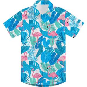 2-10T Boys Novelty Hawaiian Short Sleeve Button Down Dress Shirt (Blue)