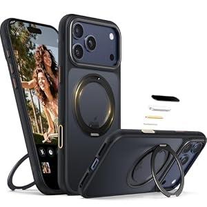 Peerock 360° Magnetic Stand for iPhone 17 Pro Max Case, [Fit for MagSafe][Camera Control Button] Mil-Grade Protection Shockproof Slim Translucent Matte Ring Kickstand 17 ProMax Case 6.9 Inch, Black