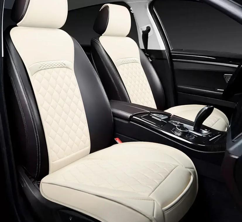 Front Leather Car Seat Covers – Waterproof, Universal Fit for Most Trucks, Jeep, Van, SUV, Pickup, Sedan, Airbag Compatible, Luxury Seat Protectors with Storage Pocket