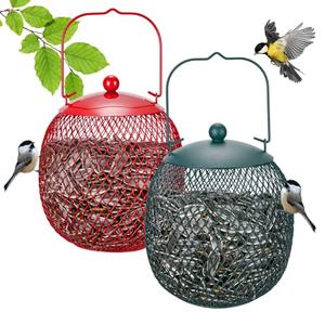 Veehoo Set of 2 Bird Feeder for Outdoors Hanging, Ball Metal Birdfeeder for Outside, Wild Finch Cardinal Chickadee Feeders for Peanut Black Oil Sunflower Seed, Red and Green