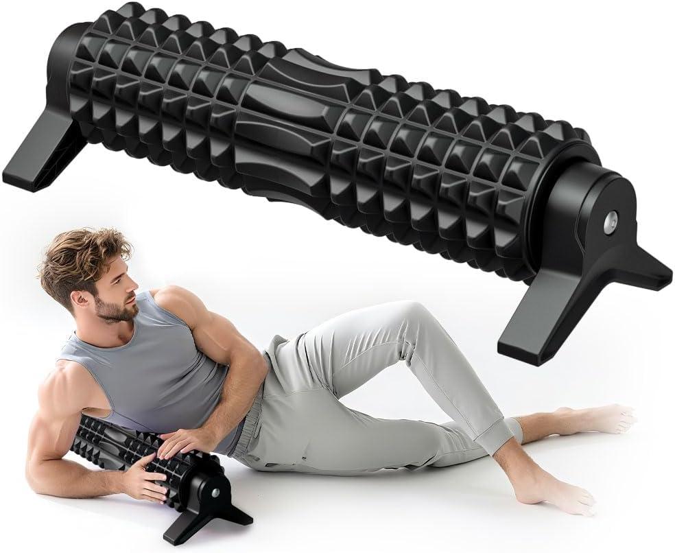 RUNWE Foam Roller with Stand - Bracket Foam Roller for Back Pain, 21 inch Trigger Point Deep Tissue Massage Roller, Medium Density Grid Bracket Foam Rollers, Leg Roller for Muscles Deep Tissue (Black)
