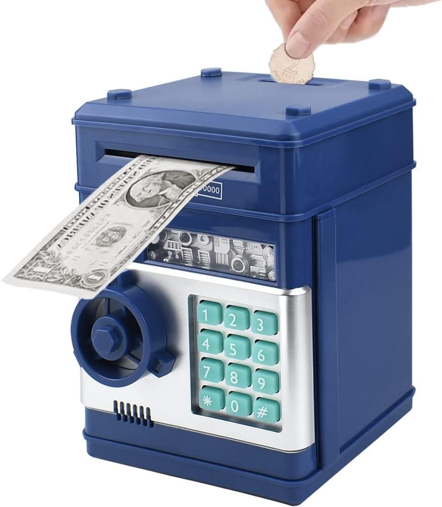 Piggy Bank Electronic Mini ATM for Kids Baby Toy, Safe Coin Banks Money Saving Box Password Code Lock for Children,Boys Girls Best Gift(Navy Blue)