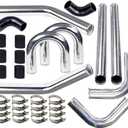 2" 8-Pcs Universal Intercooler Pipe Piping Turbo Polished Aluminum Kit with Silicone Hoses and Stainless Steel T-Clamps