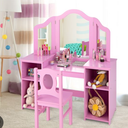 Acrylic Table Dimensions: 104 x 40 x 117 cm (L x W x H) Kids Makeup Desk and Chair Set with Tri-Folding Detachable Mirror-Pink