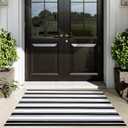 Outdoor Rug 3'x5',Washable Black and White Striped Outdoor Rug,Farmhouse Front Door Mat Porch Rug Decor,Layered Door mats Outdoor,Cotton Entryway Rug for Indoor Outdoor Entrance