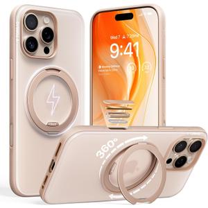 TORRAS 360 Magnetic Stand for iPhone 16 Pro Case, Ostand 3.0 [Fit for MagSafe] [4X Mil-Grade Shockproof] Rotatable Kickstand Cover, Camera Control Button, Translucent Desert Titanium, O3 Fitness