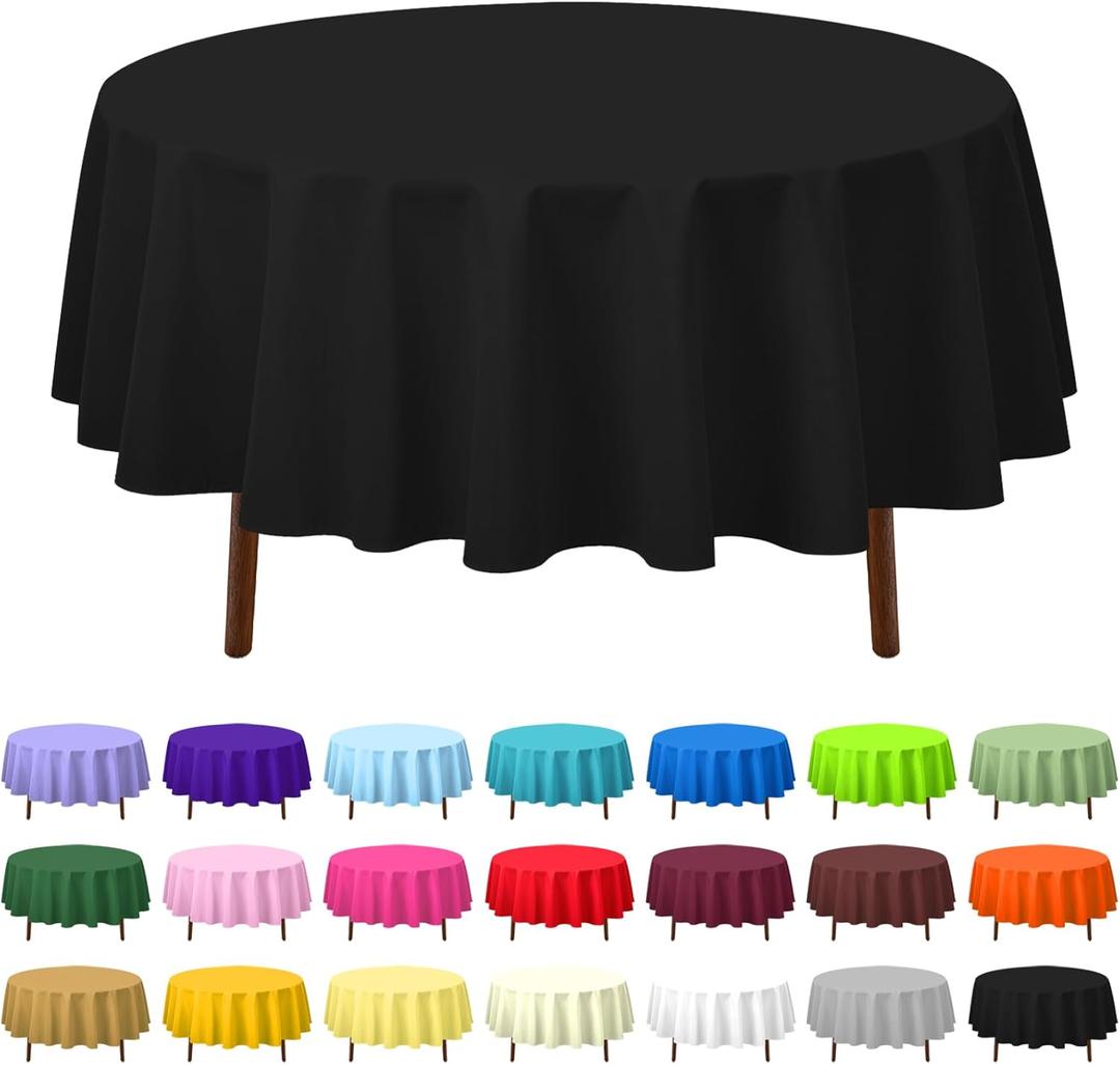 CXPSINC 16 Pack Premium Disposable Plastic Tablecloth 84" Round Table Cover for Birthdays Weddings Christmas Anniversary (Black)